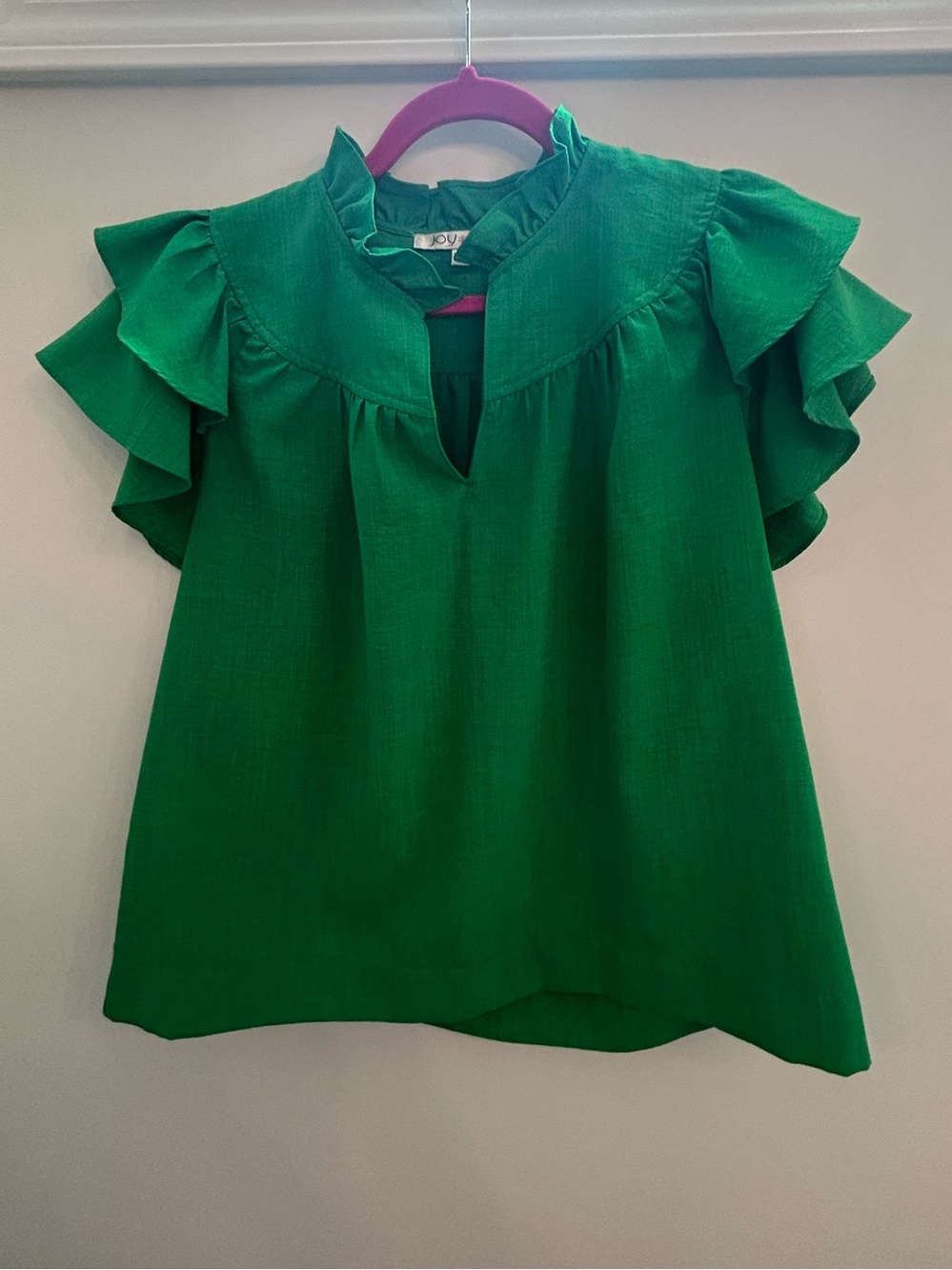 Joy Joy Emerald Green Ruffle Sleeve Blouse M